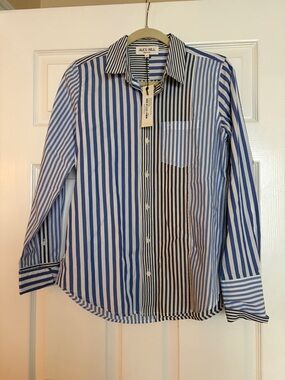 Alex Mill Multi-Stripe Button-Down Shirt in Blue, White & Black